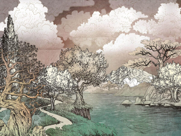 Landscape with trees and a lake Landscape with trees and a lake