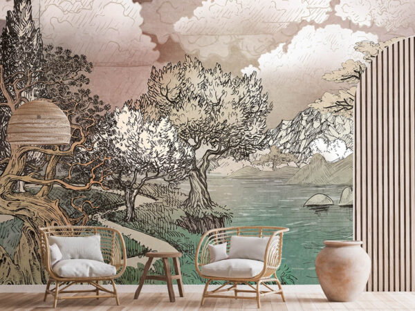 Landscape with trees and a lake Landscape with trees and a lake