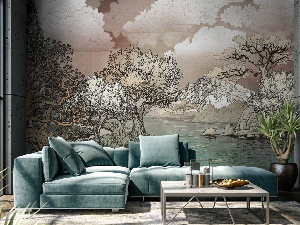 u80323pig2 1024x768 - Landscape with trees and a lake - tegory