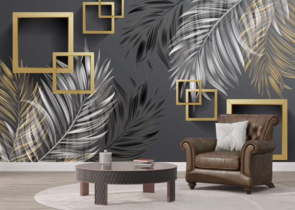 Wallpaper with feathers and square frames Wallpaper with feathers and square frames