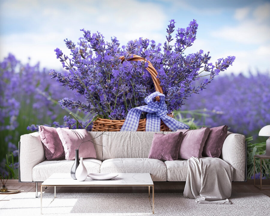 Basket of purple flowers