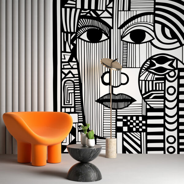 A black and white drawing of a face A black and white drawing of a face