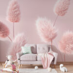 Wall murals A group of fluffy pink flowers