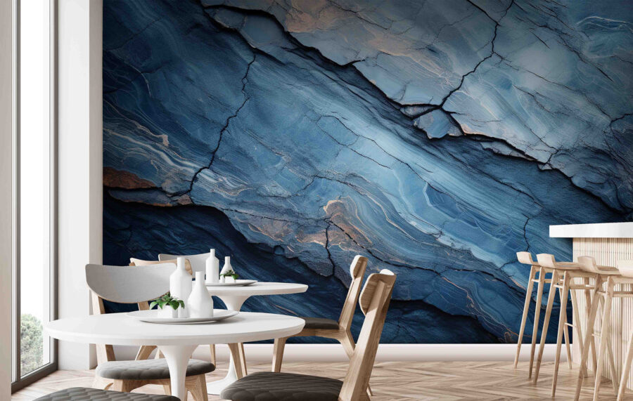Abstract blue rock formations and textures.