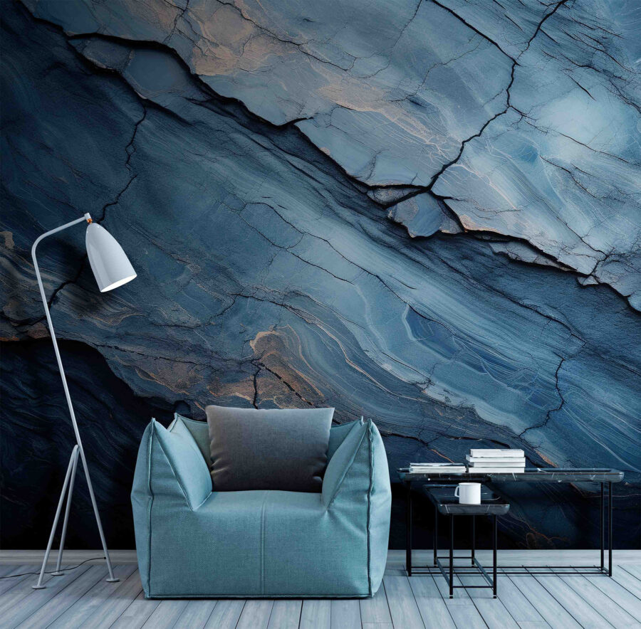 Abstract blue rock formations and textures.