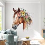 Wall murals A watercolor of a horse with flowers on its head