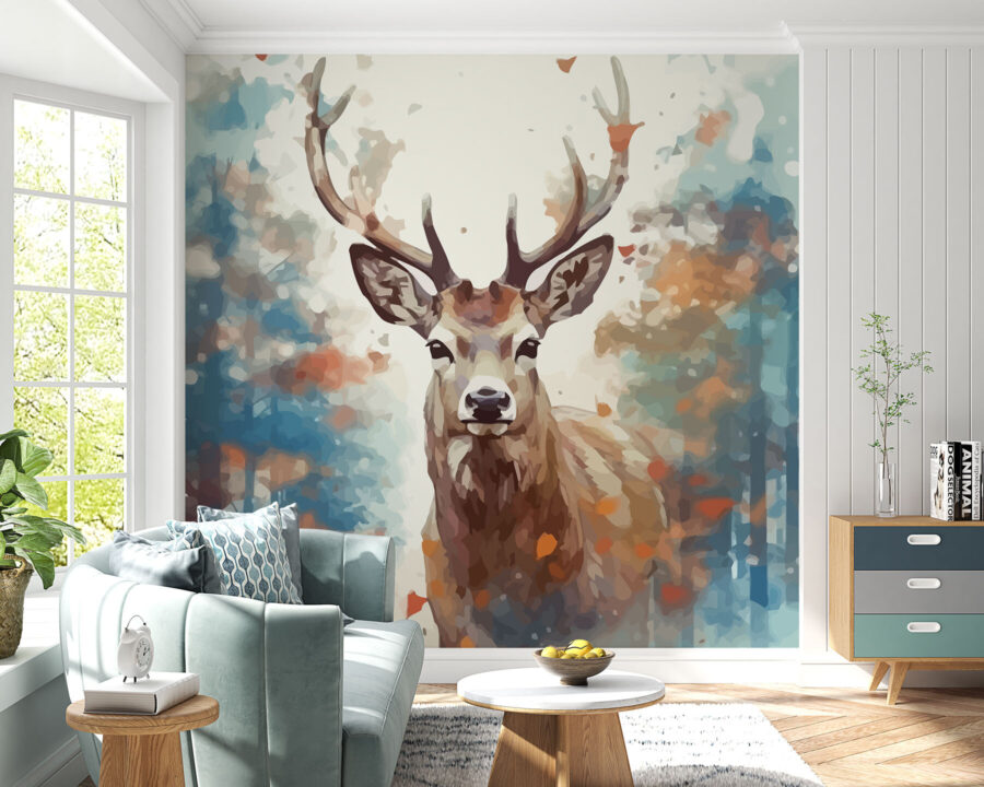 A painting of a deer with antlers