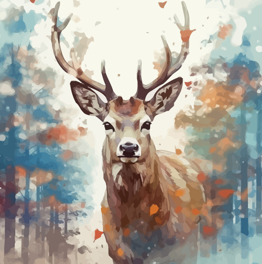 A painting of a deer with antlers