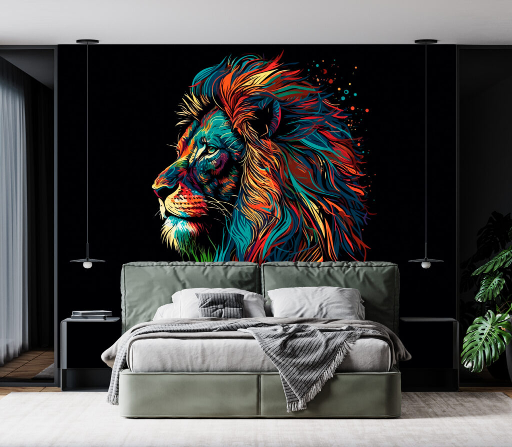A colorful lion with long mane