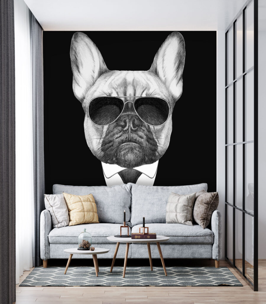 A dog wearing sunglasses and a suit A dog wearing sunglasses and a suit