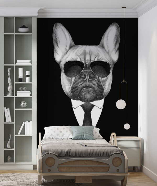 A dog wearing sunglasses and a suit A dog wearing sunglasses and a suit
