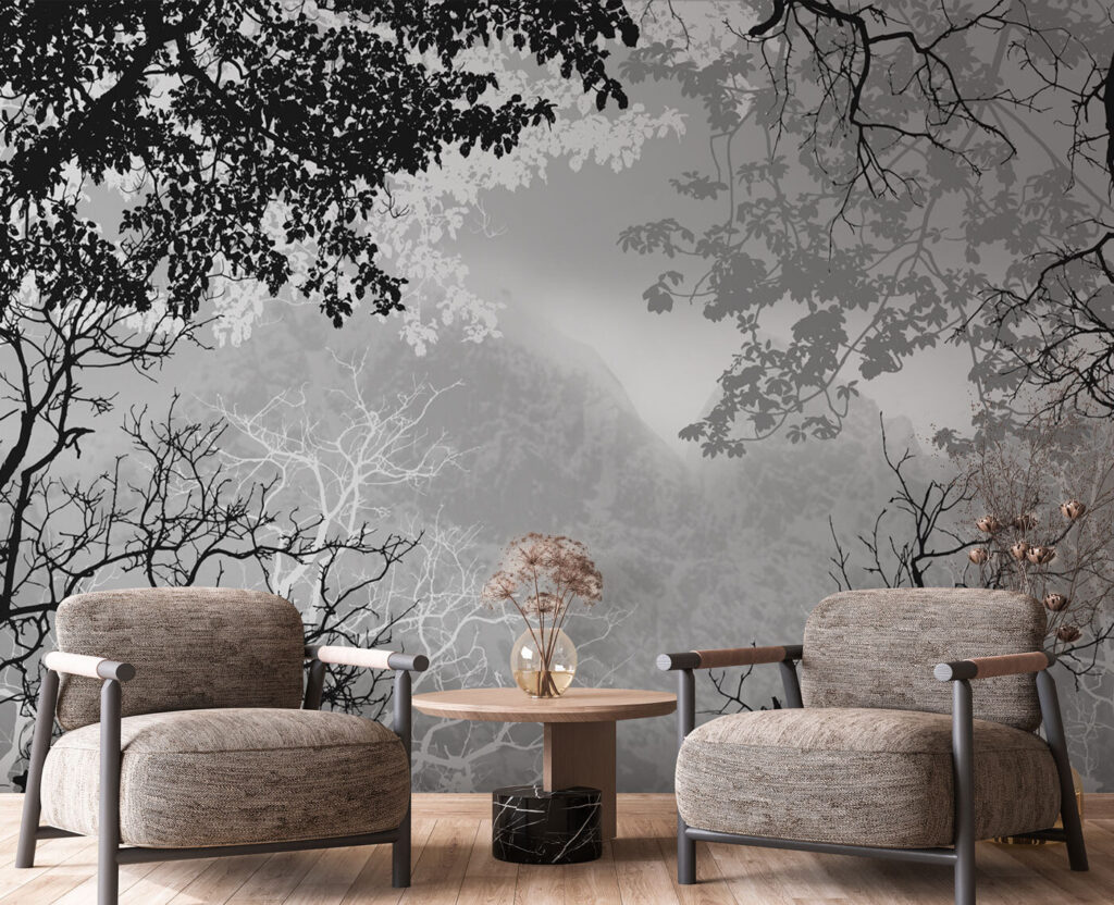 A group of trees with branches and leaves A group of trees with branches and leaves