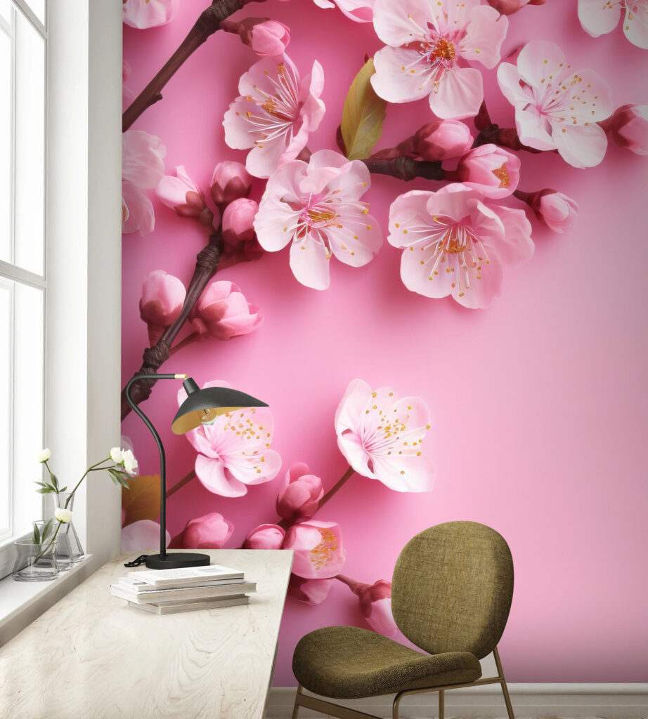 Group of pink flowers on a pink background