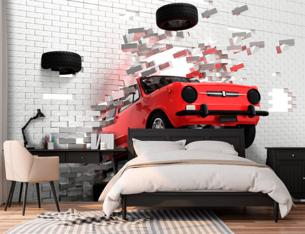 Car crashing through a wall