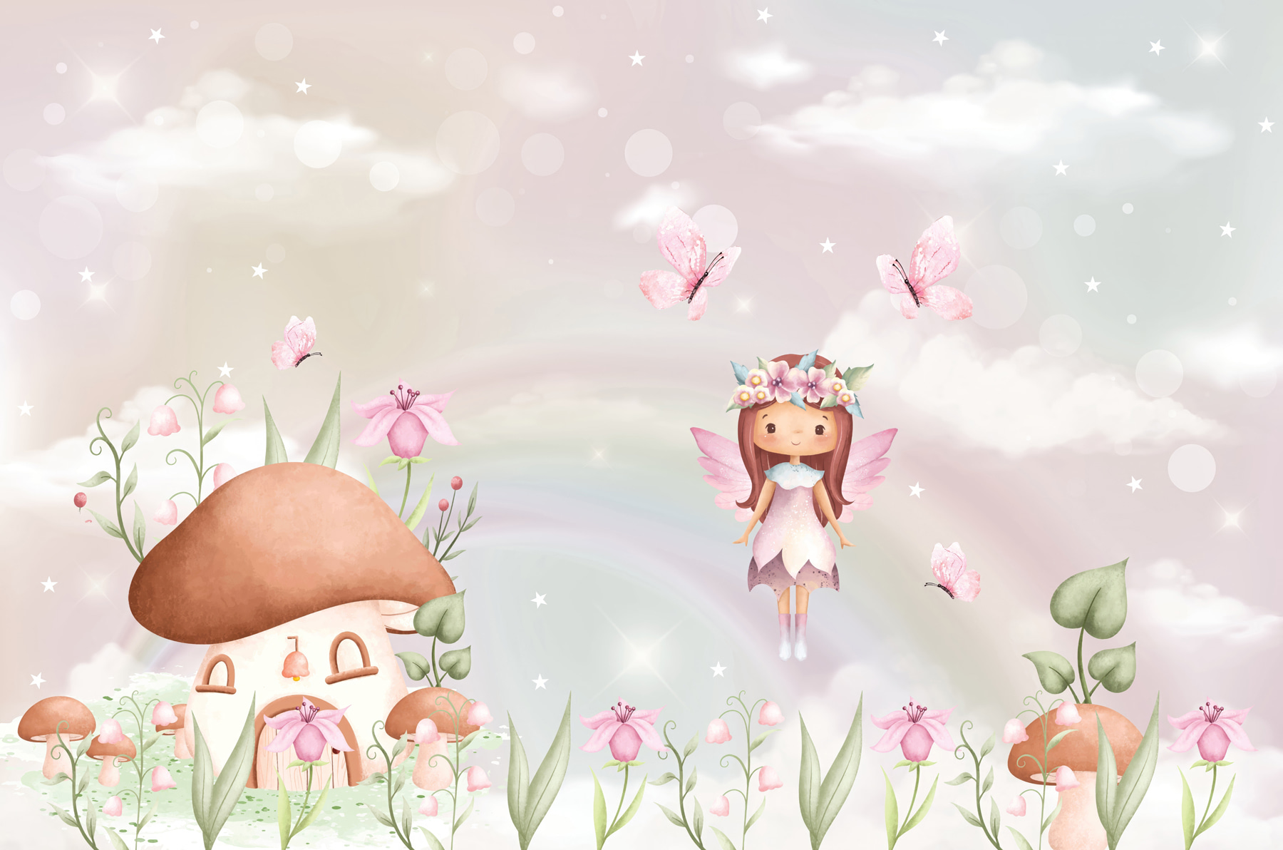 A cartoon fairy flying in the sky A cartoon fairy flying in the sky