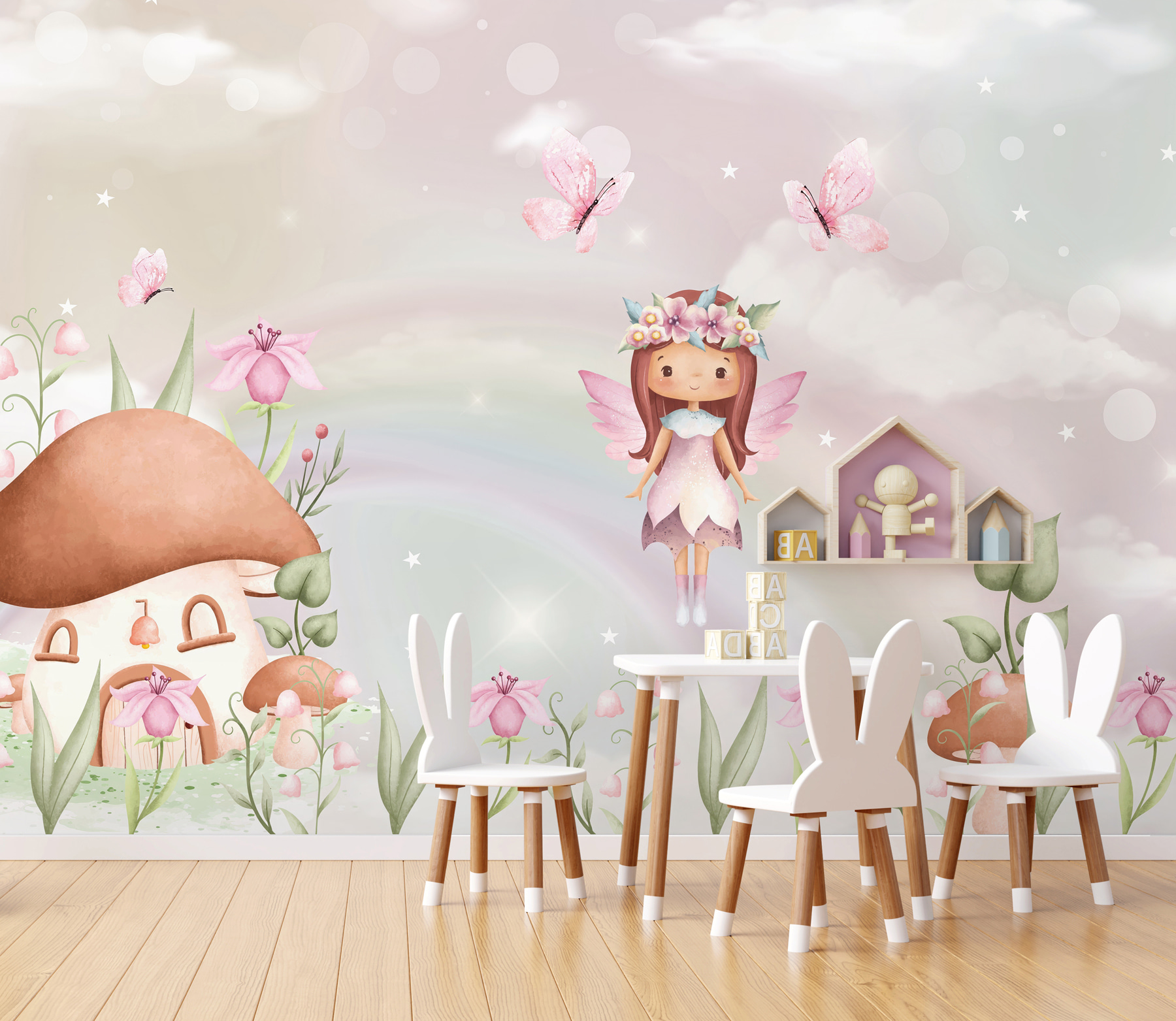 A cartoon fairy flying in the sky A cartoon fairy flying in the sky