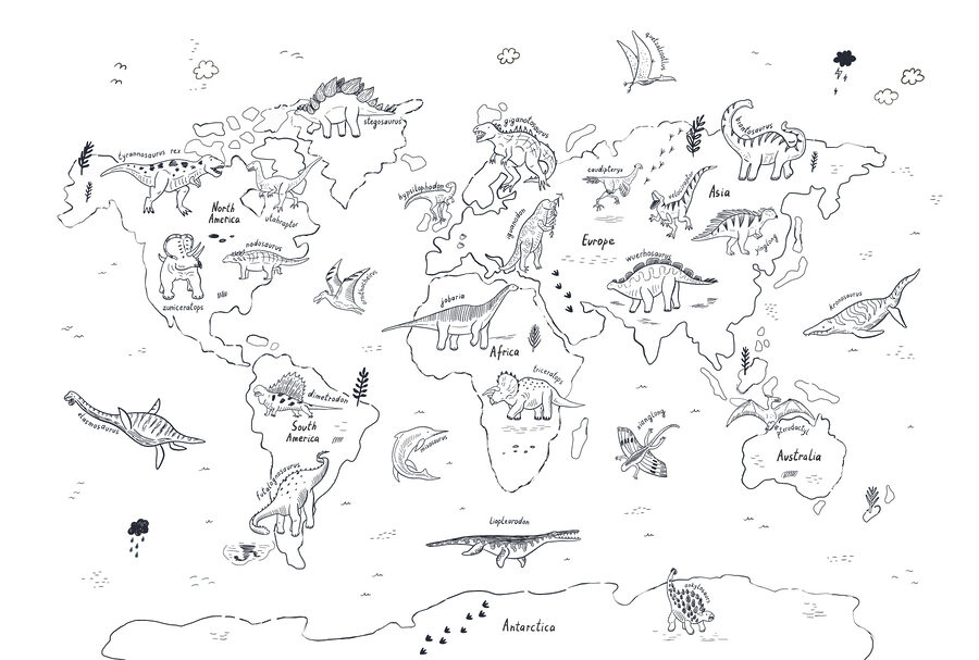 Wall murals A map of the world with dinosaurs - Image 4