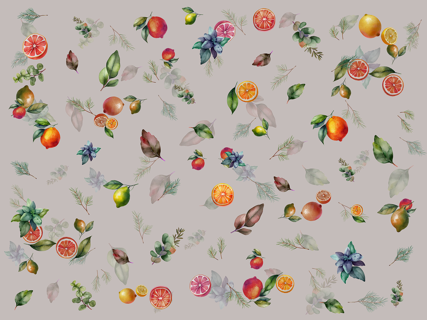 A pattern of fruit and leaves A pattern of fruit and leaves