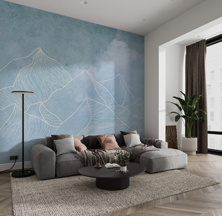 A drawing of mountains with clouds A drawing of mountains with clouds