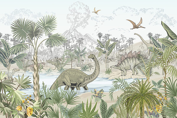 A group of dinosaurs in a river A group of dinosaurs in a river
