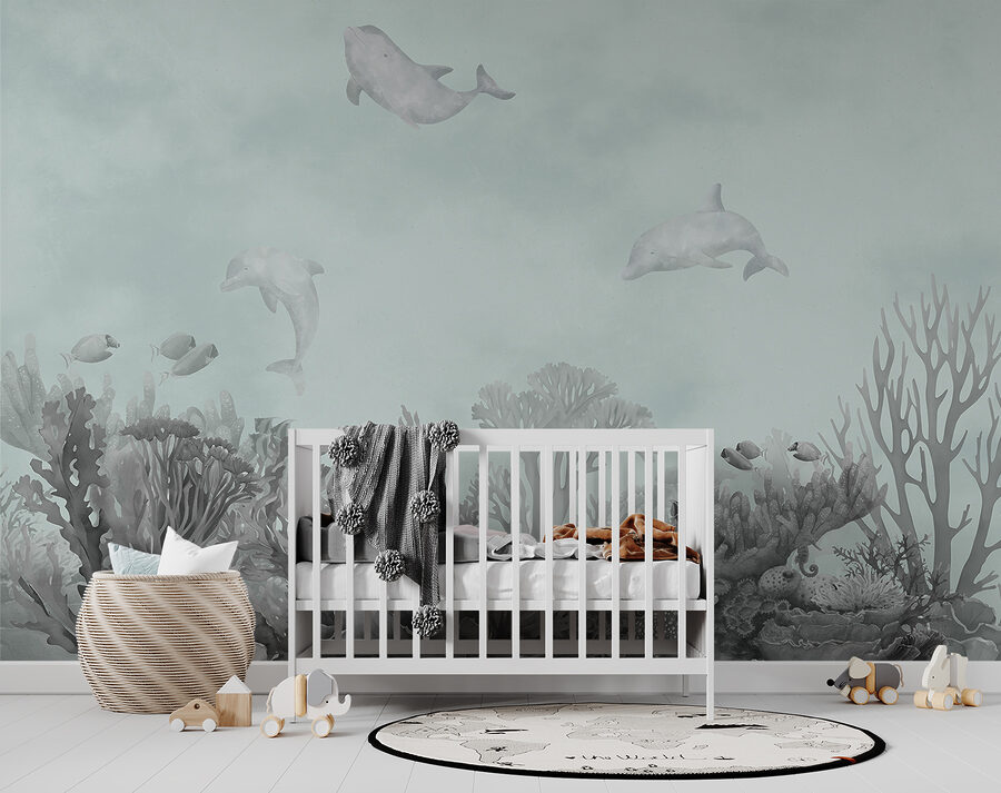 Wall murals A group of dolphins swimming in the ocean