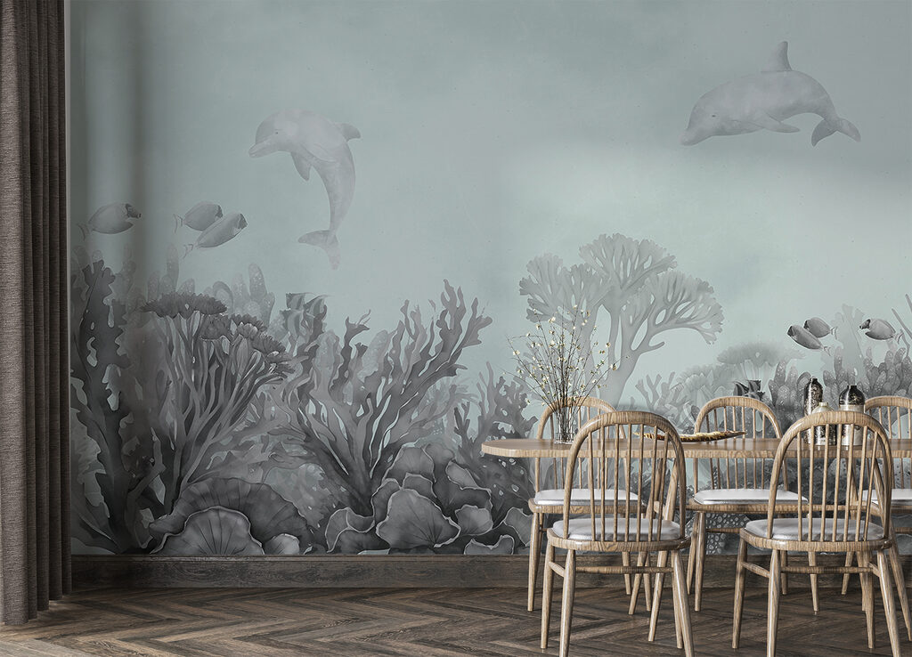 A group of dolphins swimming in the ocean A group of dolphins swimming in the ocean