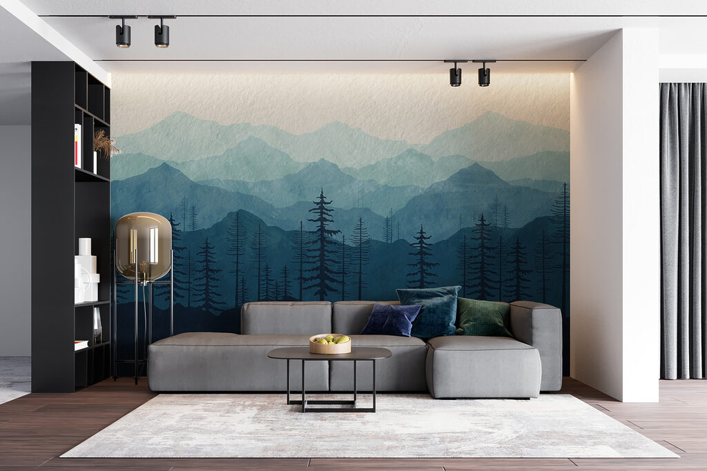 A landscape of mountains and trees A landscape of mountains and trees