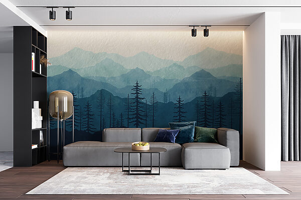 A landscape of mountains and trees A landscape of mountains and trees