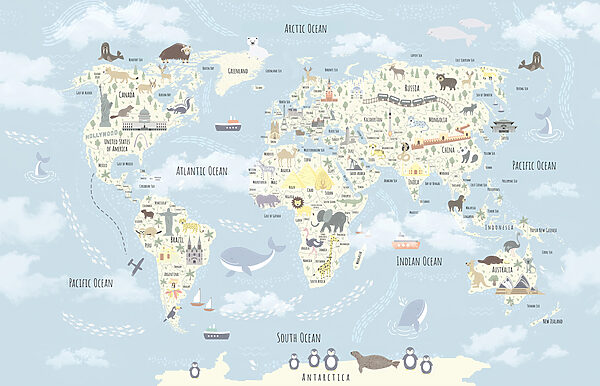 A map of the world with animals