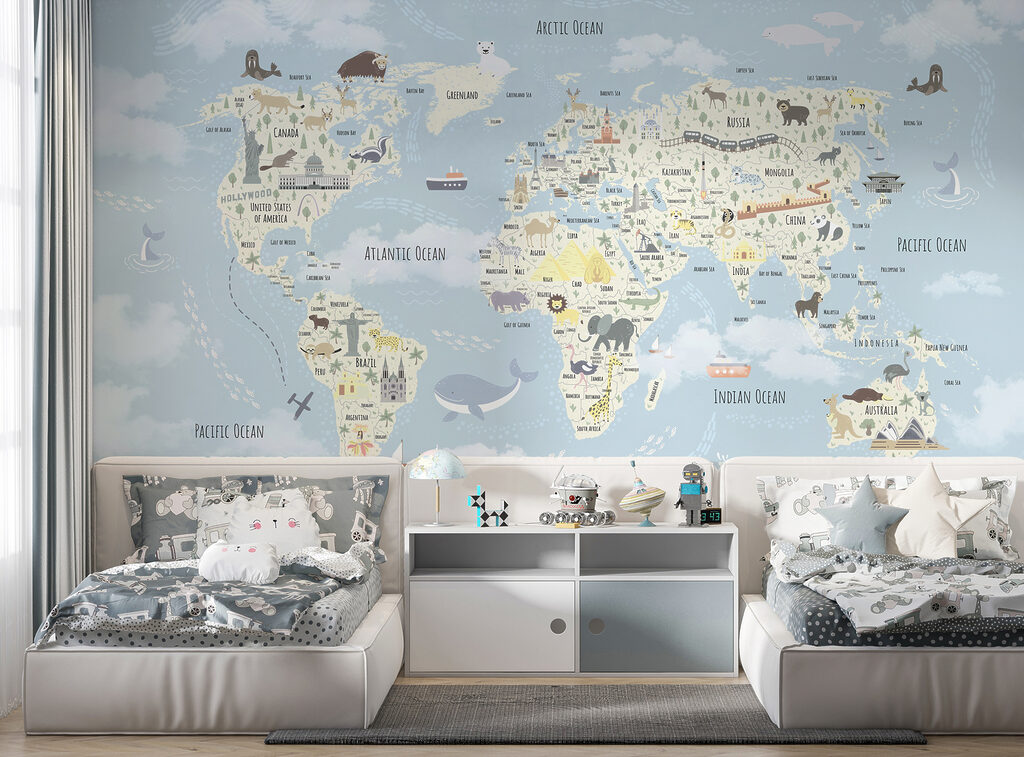 A map of the world with animals