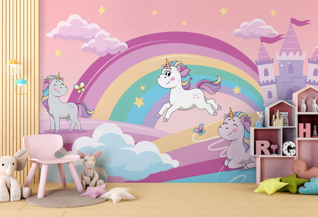 A cartoon unicorns and a rainbow A cartoon unicorns and a rainbow