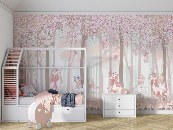 A wallpaper with a group of unicorns and fairies