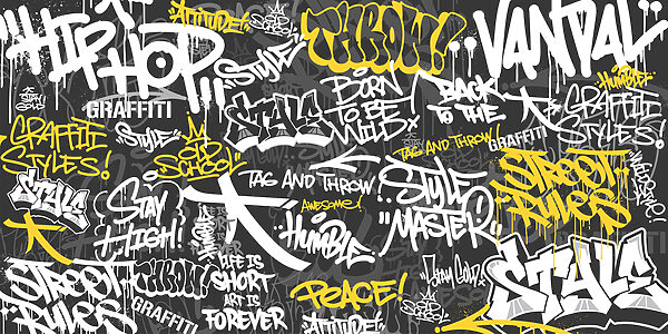 A black and yellow graffiti