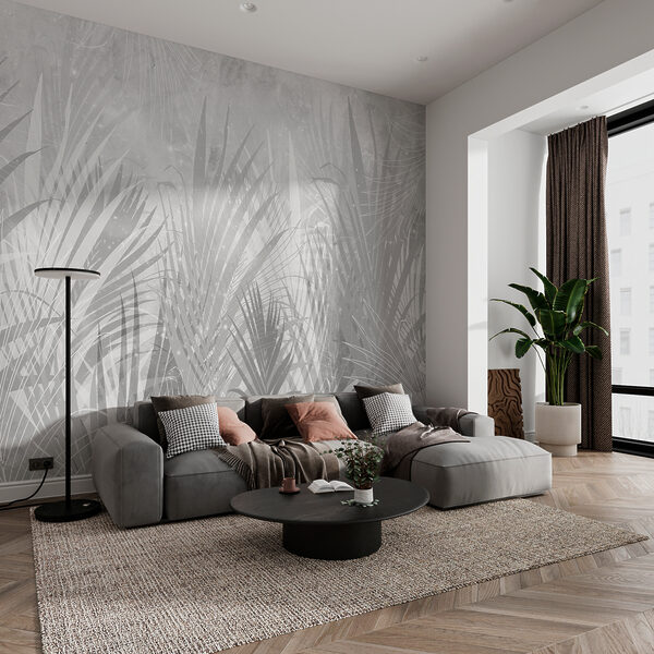 A grey and white background with plants A grey and white background with plants