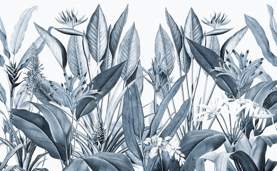 Tropical foliage in monochrome shades