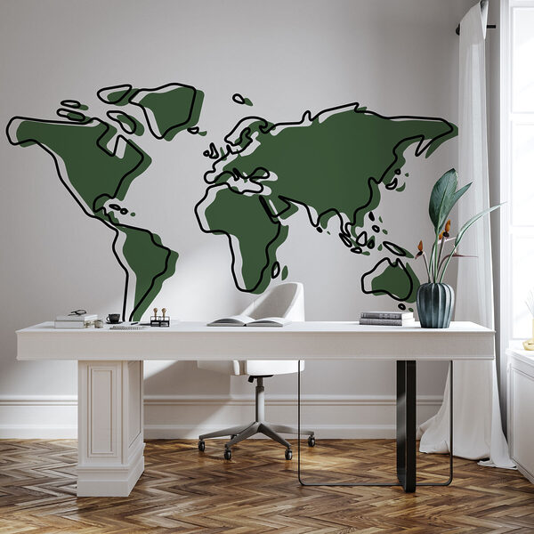 A green and black outline of a world map A green and black outline of a world map