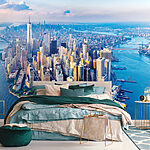 Wall murals A city with many tall buildings and a body of water