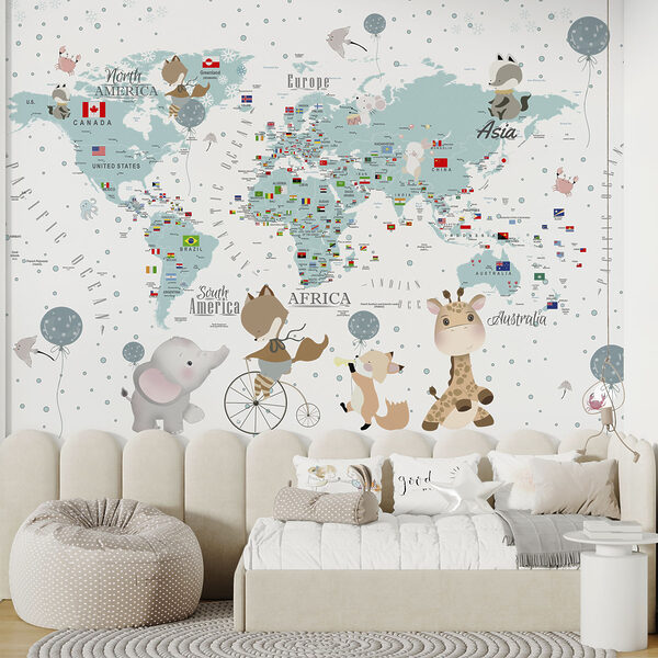 A map of the world with animals A map of the world with animals