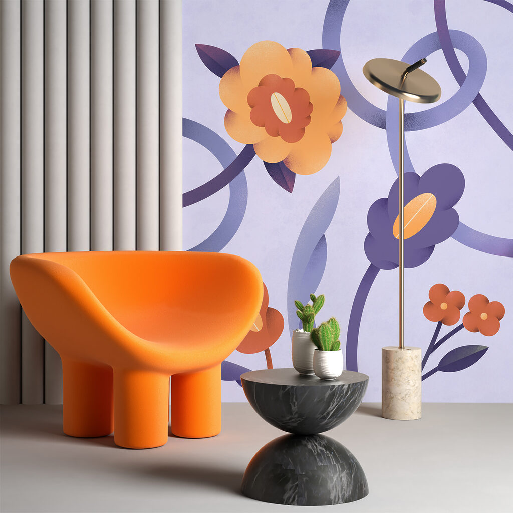 A purple and orange flowers and vines