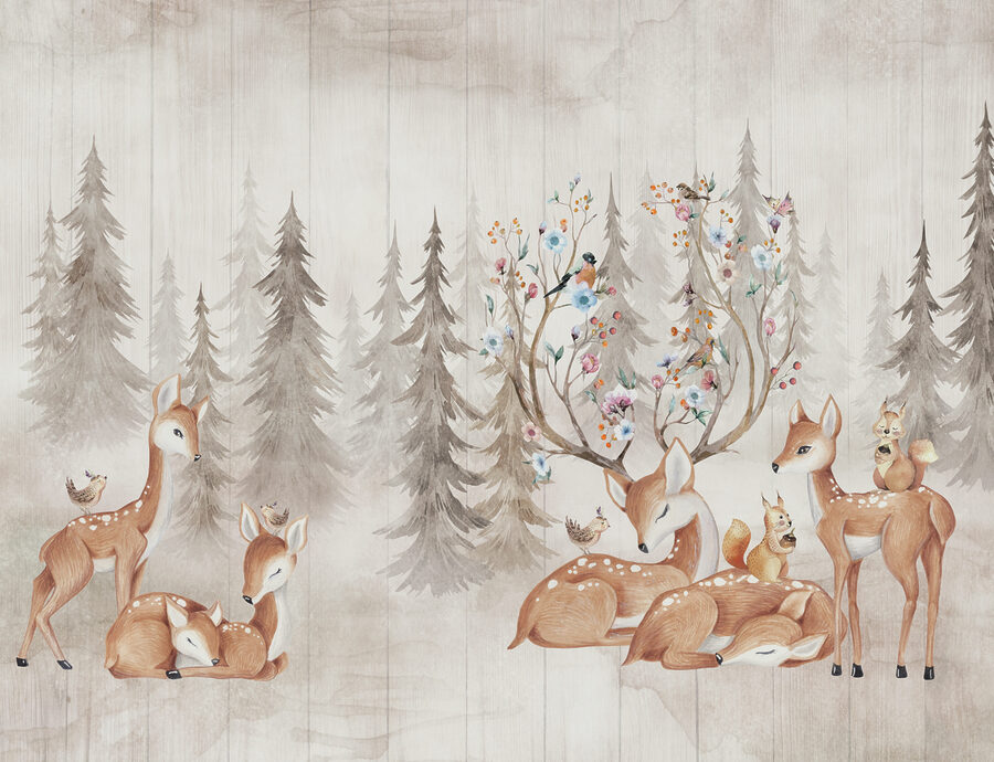 A group of deer with a group of baby deer