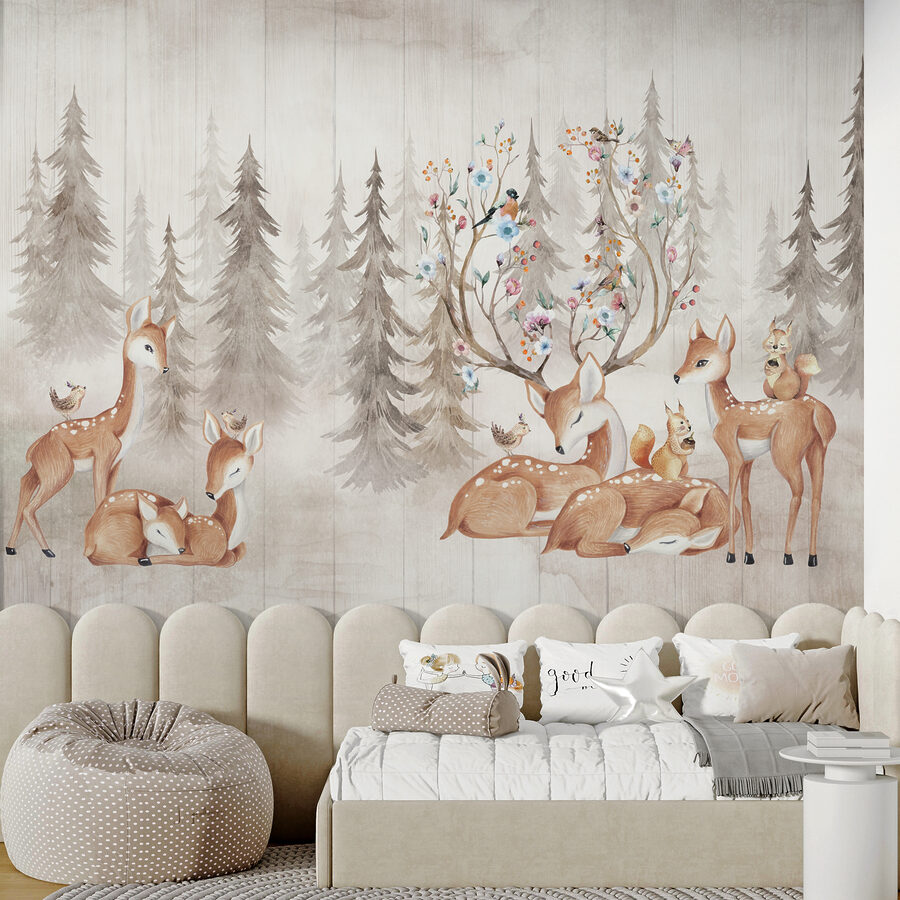A group of deer with a group of baby deer
