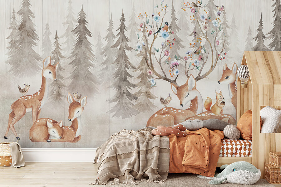 A group of deer with a group of baby deer