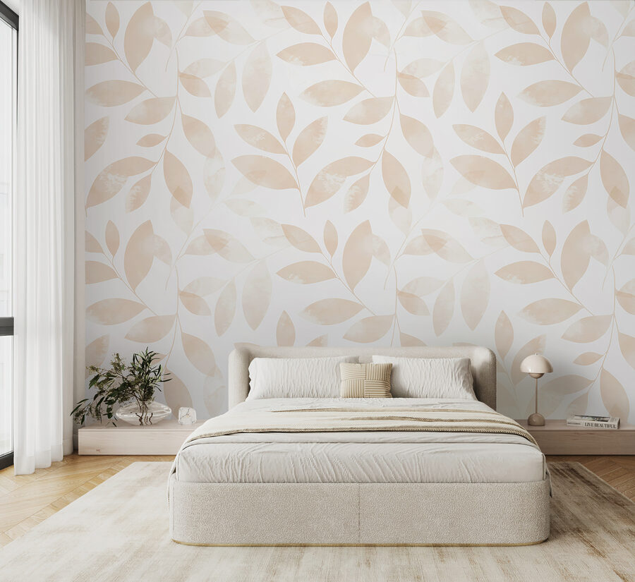Wall murals A pattern of leaves on a white background