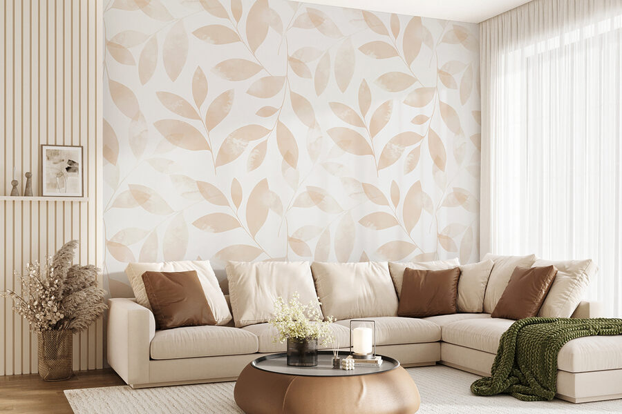 Wall murals A pattern of leaves on a white background - Image 3