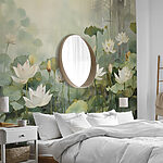 Wall murals A white flowers and green leaves in a pond