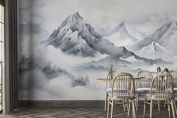 A landscape of mountains and clouds