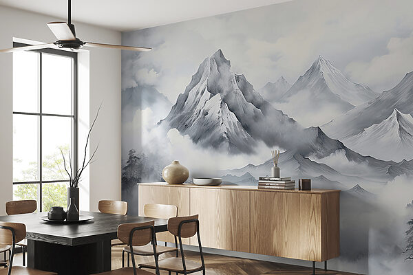 A landscape of mountains and clouds