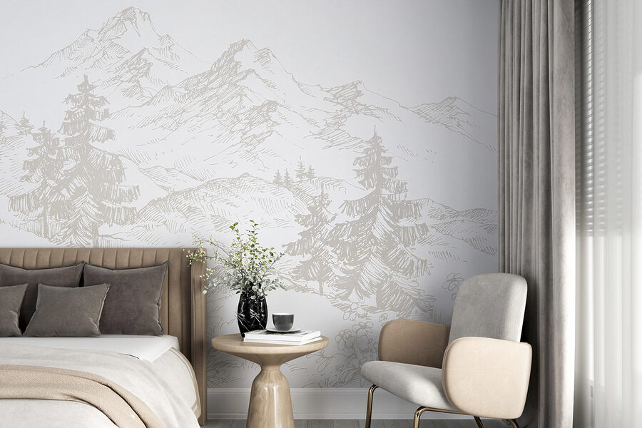 Wall murals A drawing of a road and trees