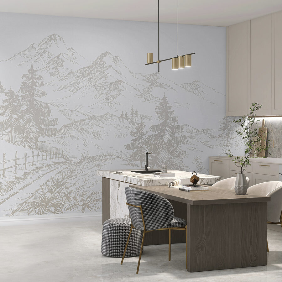 Wall murals A drawing of a road and trees - Image 2