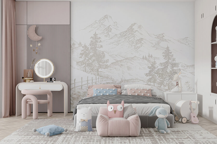 Wall murals A drawing of a road and trees - Image 3